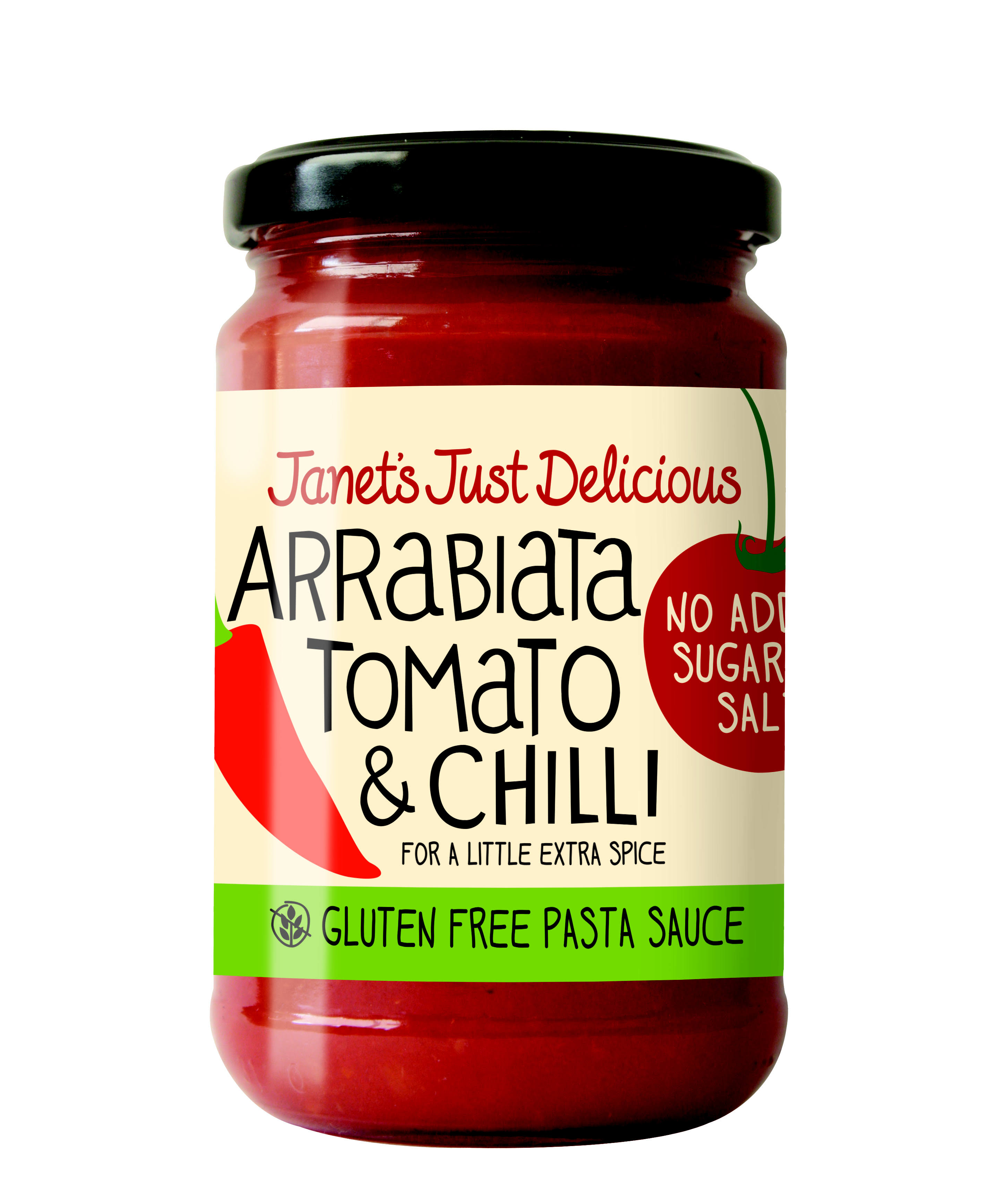 Janet's Just Delicious Gluten Free Pasta Sauce - Arrabiata Tomato and Chilli, 350g