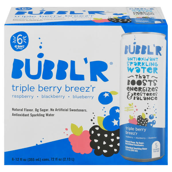 Bubbl'r Sparkling Water, Antioxidant, Triple Berry Breez'r - 12 fl oz