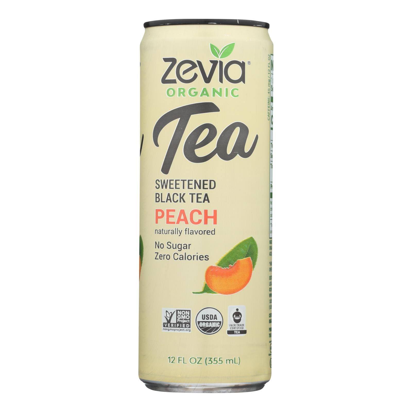 Zevia Organic Sweetened Peach Black Tea, 12 FZ