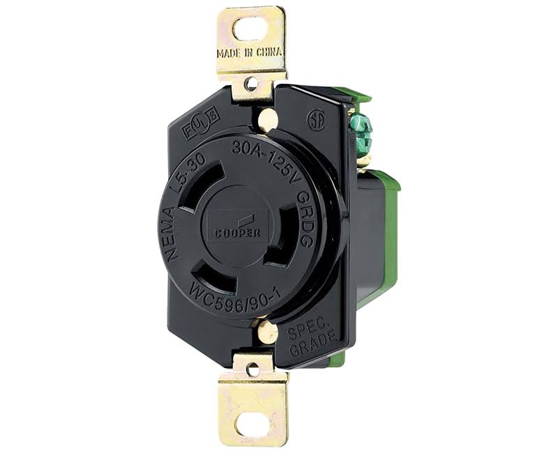 Cooper Wiring Devices L630R Hart-Lock Industrial Grade Receptacle - Black, 30 Amp, 250V