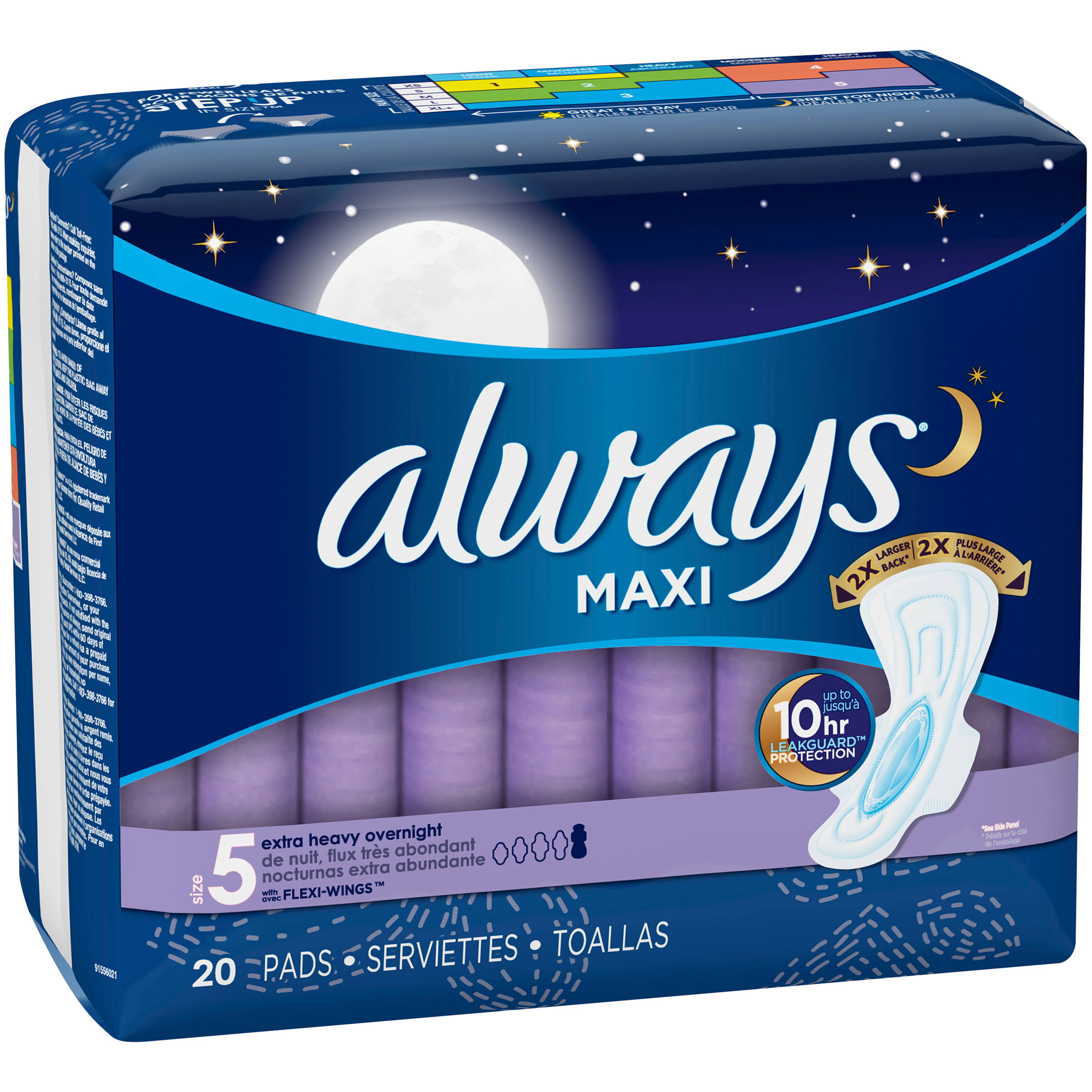 Always Maxi Overnight Pads With Wings - Extra Heavy Flow, Unscented, 20 Pads