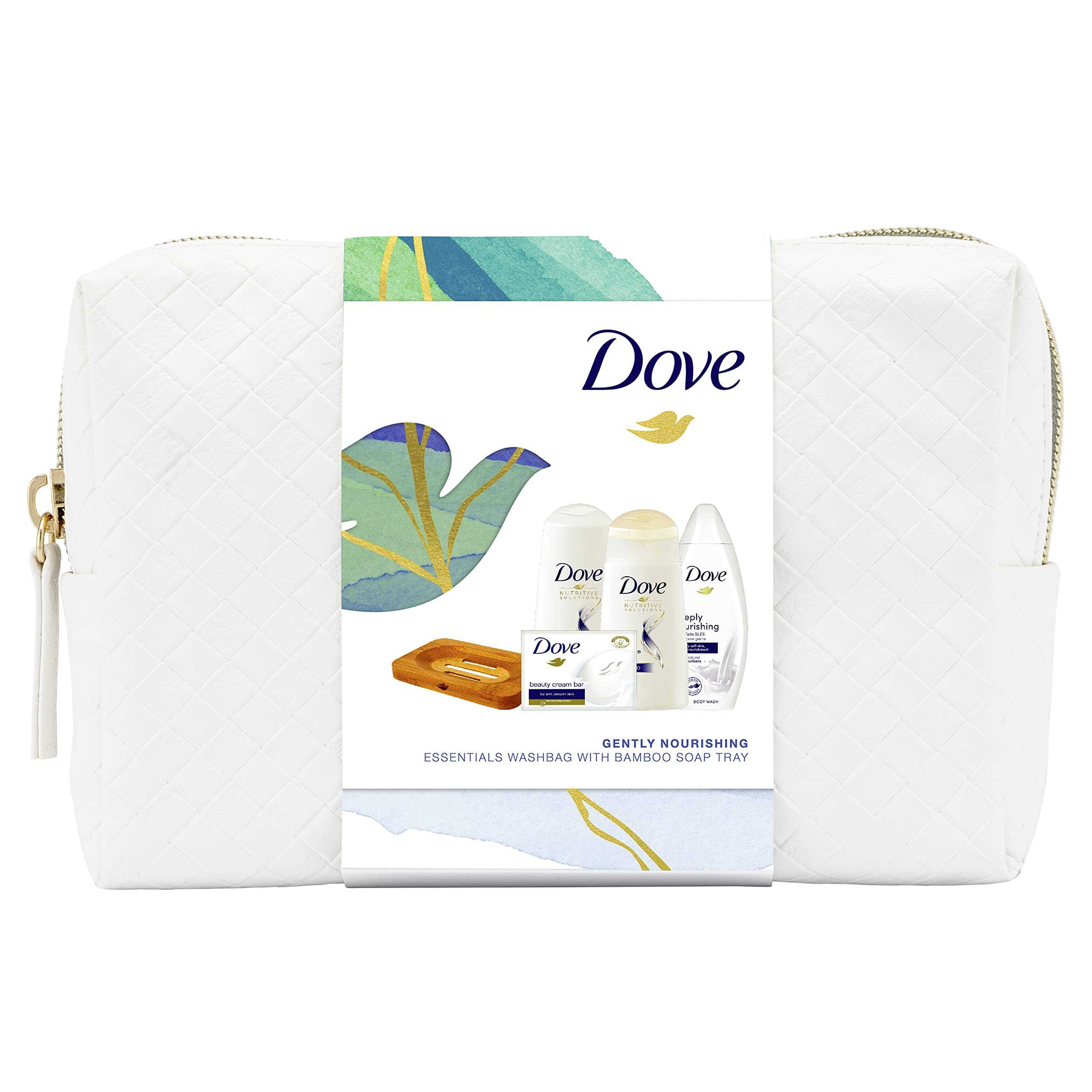 2x Dove Gently Nourishing Essentials Washbag Gift Set for her with Bamboo Soap Tray