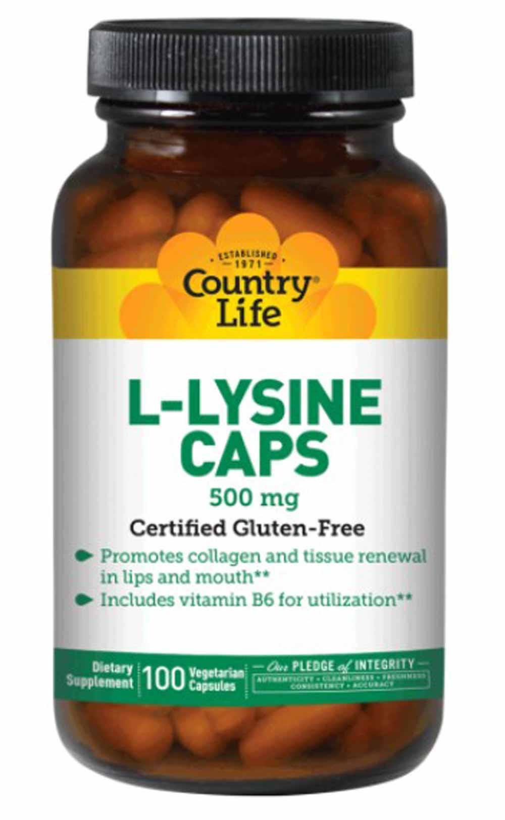 Country Life L-Lysine Caps 500mg Vegetarian Capsules - x100