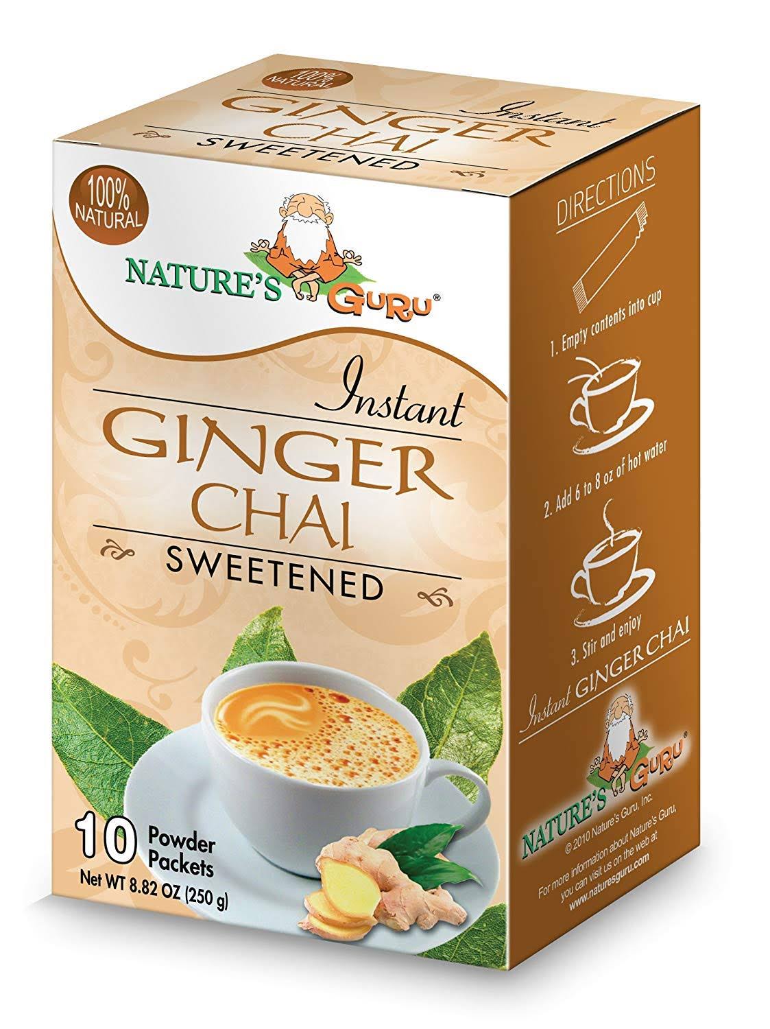 Nature's Guru Instant Ginger Chai Tea Drink Mix Sweetened 10 Count Single Serve On-the-Go Drink Packets