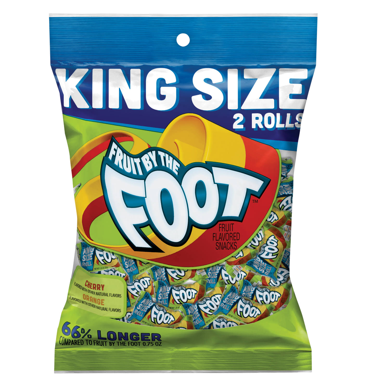 Fruit By The Foot Fruit Flavored Snacks, Cherry/Orange, King Size - 2 pack, 1.25 oz rolls