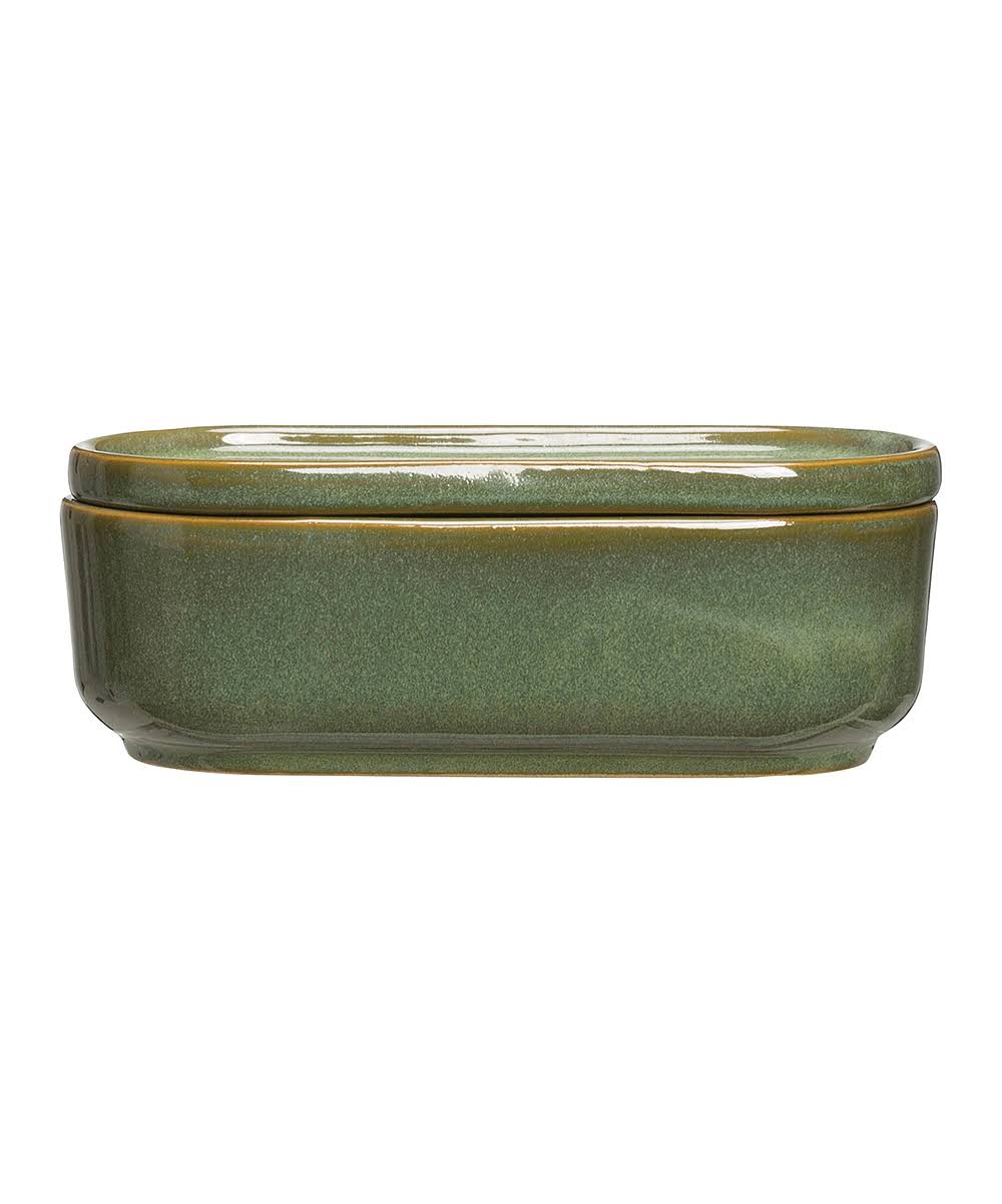 Creative Co-op Food Storage Container Green Glazed Stoneware Small Container & Lid One-Size