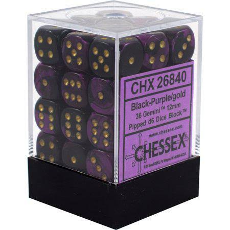 Chessex Gemini 12mm D6 Black-Purple/Gold (36)