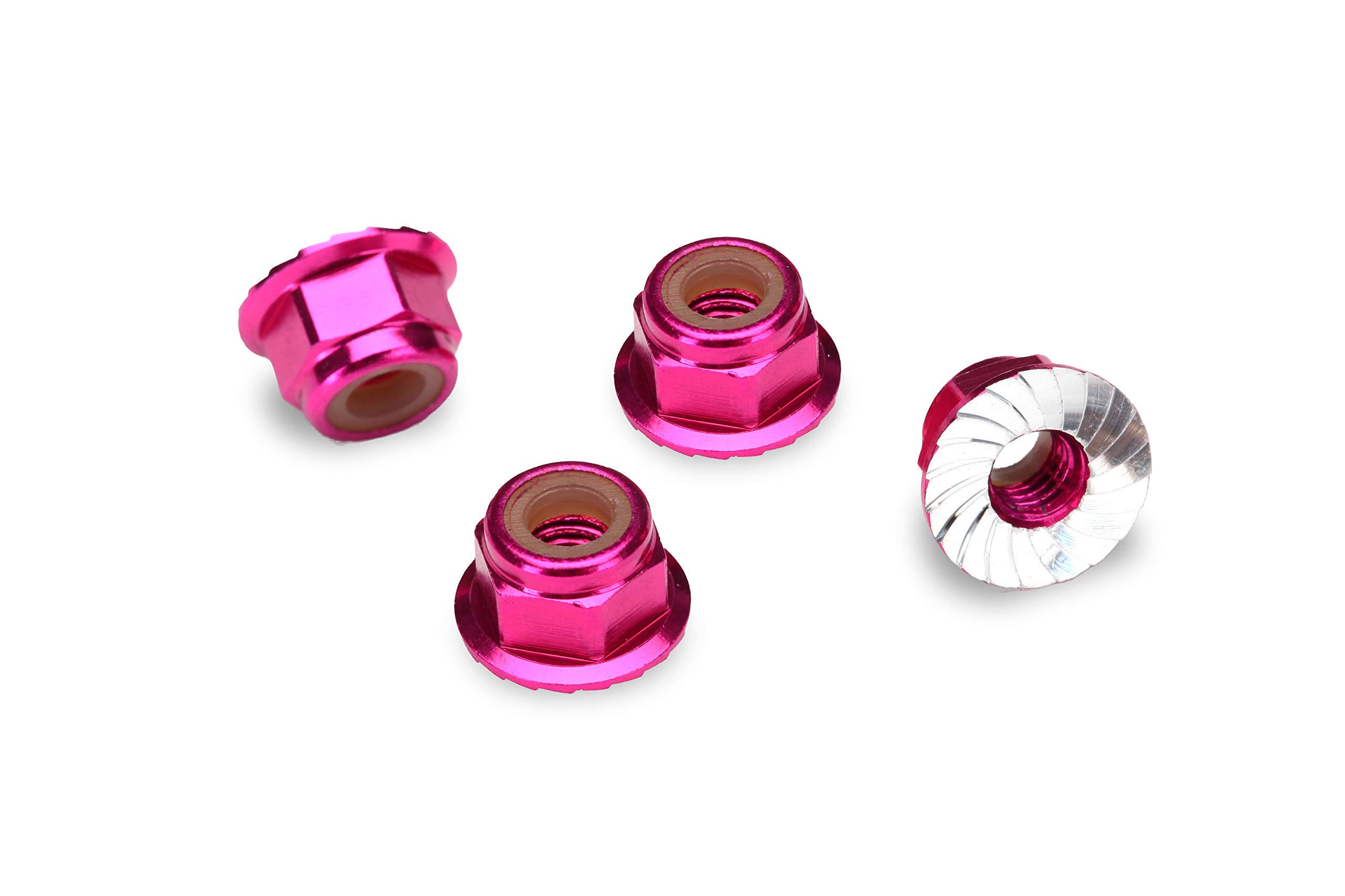 Traxxas Aluminum Flanged Nylon Locking Nuts - Pink, 4mm, 4pc