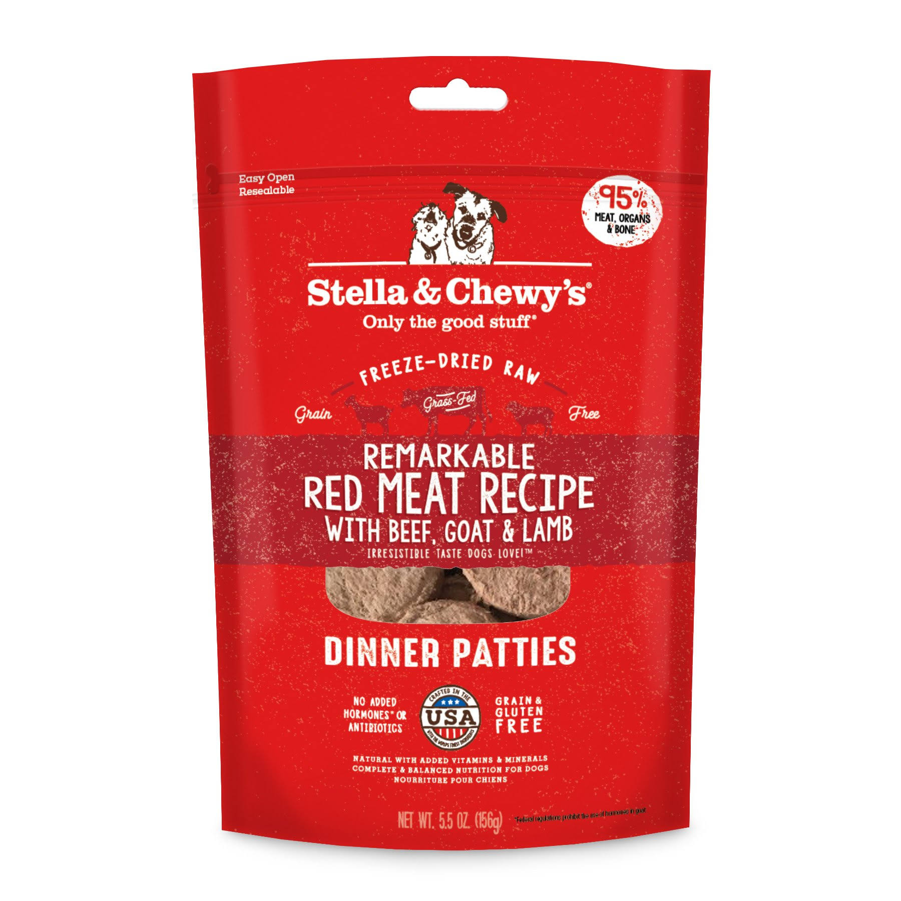 Stella & Chewy's Freeze-Dried Raw Remarkable Red Meat (Beef, Goat & Lamb) Recipe Dinner Patties Dog Food, 5.5 oz. Bag