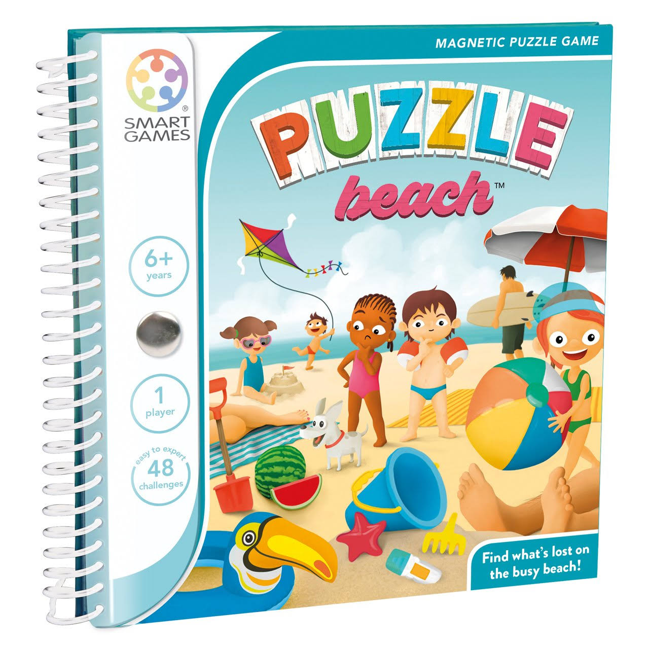 SmartGames Puzzle Beach Tin Box Magnetic Travel Game with 48 Challenge