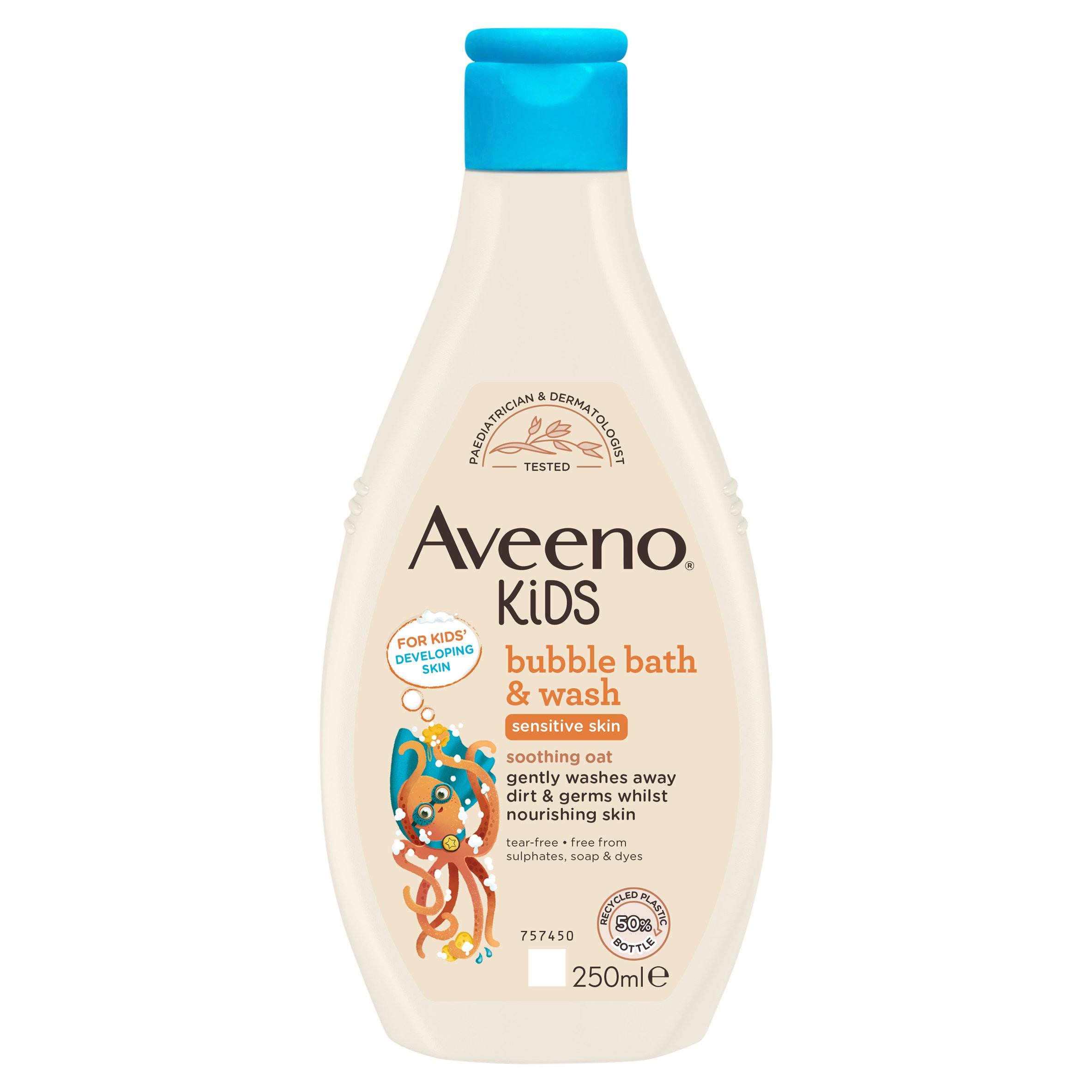 Aveeno Baby Kids Bubble Bath & Wash 250ml | Enriched with Soothing Oat Extract | Foam Body Wash Developed for Your Little Superhero | Childrens